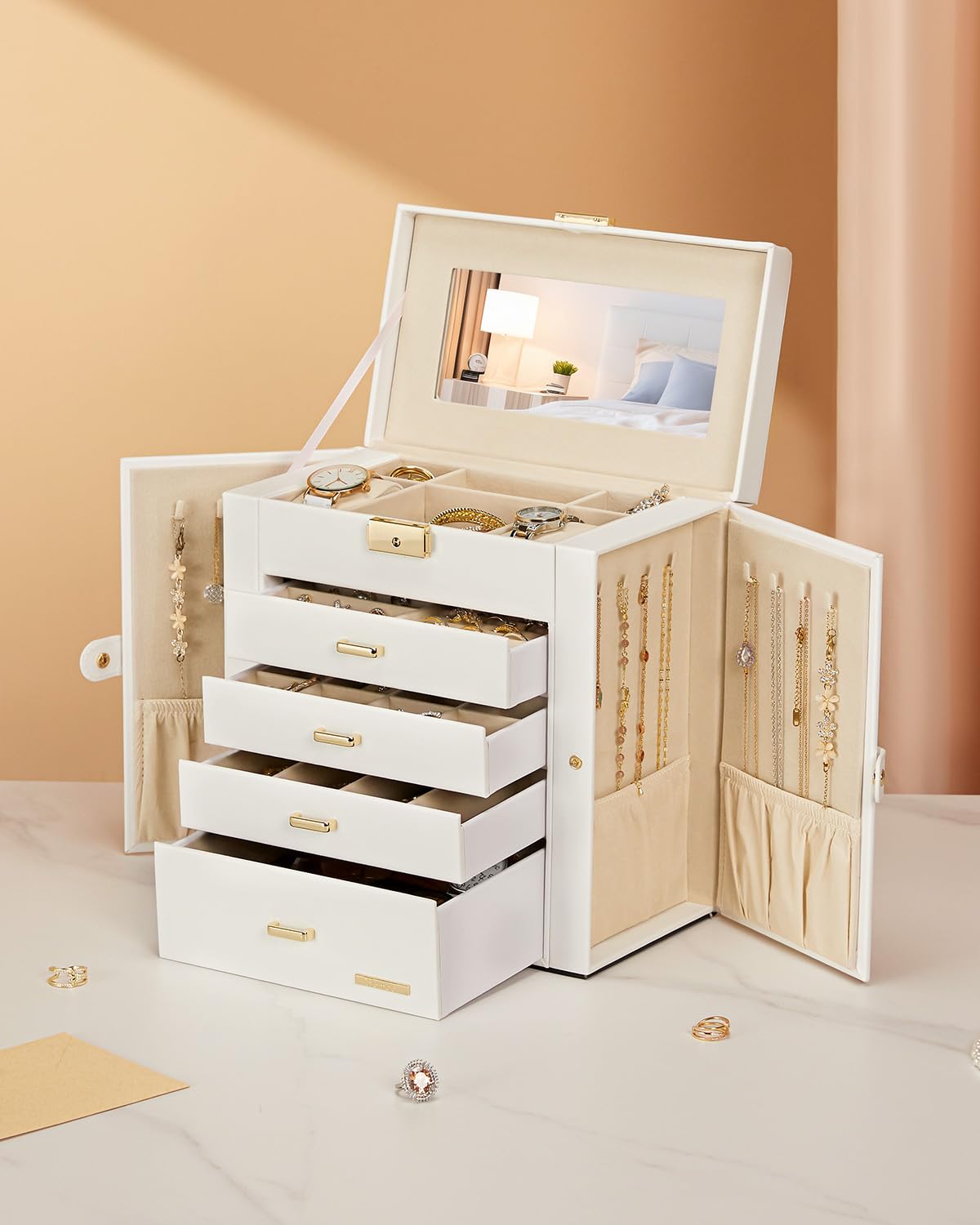 Homde Large Jewelry Box for Women: 5-Layer Organizer with Lock for Dresser