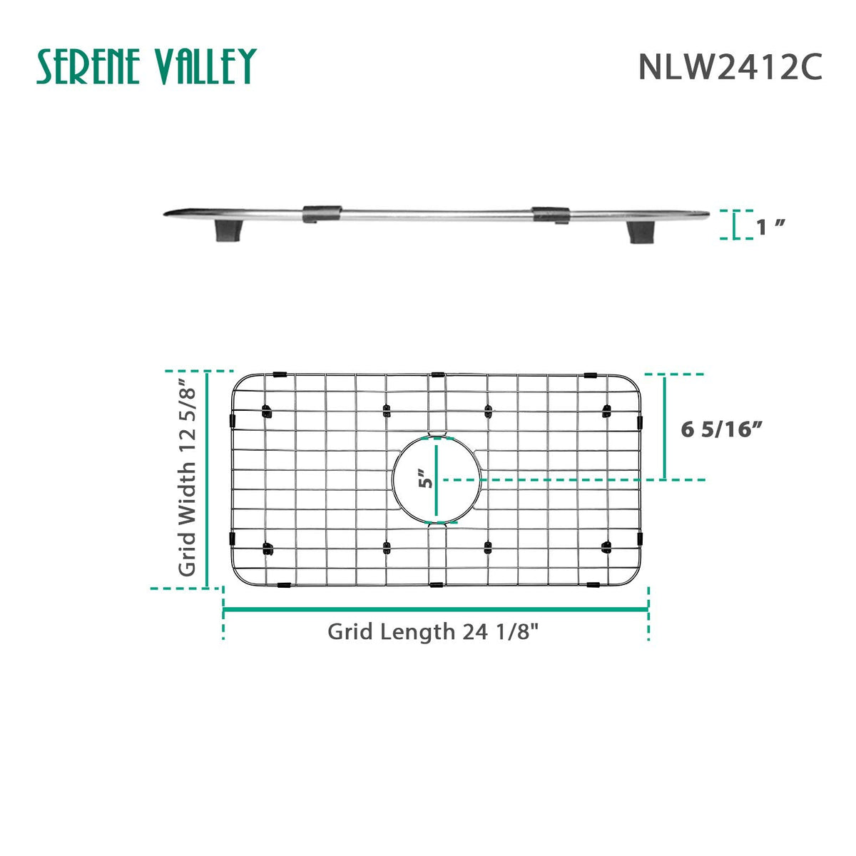 Serene Valley Sink Bottom Grid 24-1/8" x 12-5/8", Centered Drain with Corner Radius 1-1/2", Sink Protector NLW2412C