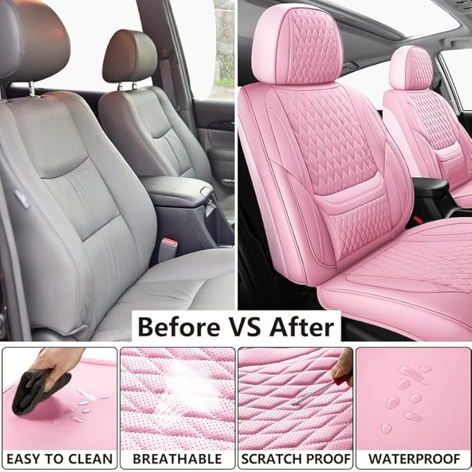 Car Seat Covers Full Set Custom Fit for Chevrolet/Chevy Volt 2010-2019 - Premium Faux Leather with Lumbar Support | Breathable, Waterproof, Anti-Slip, Durable (Pink,Full Set)