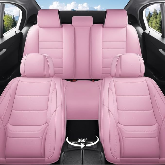 Car Seat Covers Full Set Custom Fit for Ford Fusion 2007-2020 - Premium Leather with Lumbar Support, Breathable, Anti-Slip & Excellent Seating Experience (Pink, Full Set)