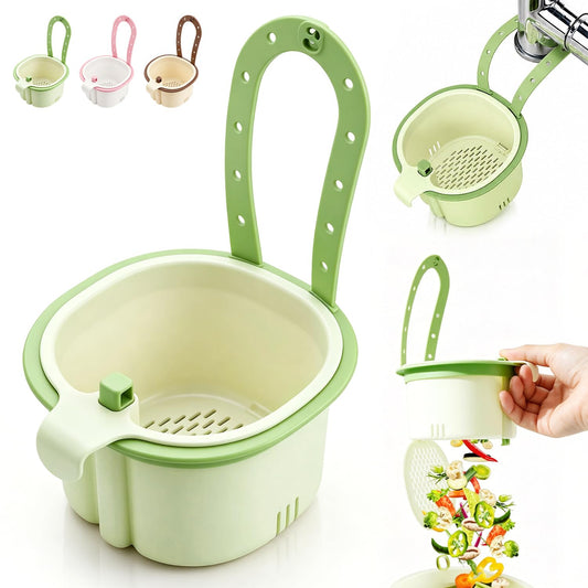 Sink Filter Basket, Kitchen Sink Strainer Basket with Self-Cleaning & One-Touch Press, Hanging Sink Drain Basket for Draining, Washing, Storage, 5.7x5.1x3.5 Inches (Green)