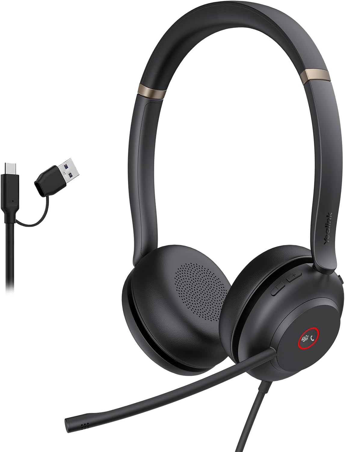 Yealink UH37 USB Headset with Noise Cancelling Microphone,Wired Headset for PC Laptop,Teams Certified,USB-A & USB-C Cable,Works with Zoom and Other Leading UC Platforms