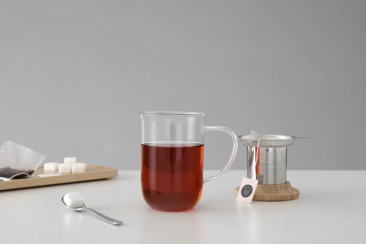 VIVA Minima Balance Glass Tea Cup with Infuser and Lid, 17oz, Clear Bamboo