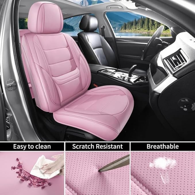 Car Seat Covers Custom Fit for Chevrolet/Chevy Cobalt 2004-2010, Premium Faux Leather Waterproof Car Seat Protectors with Lumbar Support, Breathable Anti-Slip Easy to Install(Pink,Full Set)