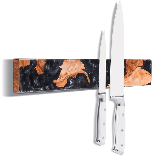 Magnetic Knife Holder for Wall, 16 Inch Burl Wood & Black Resin Strip