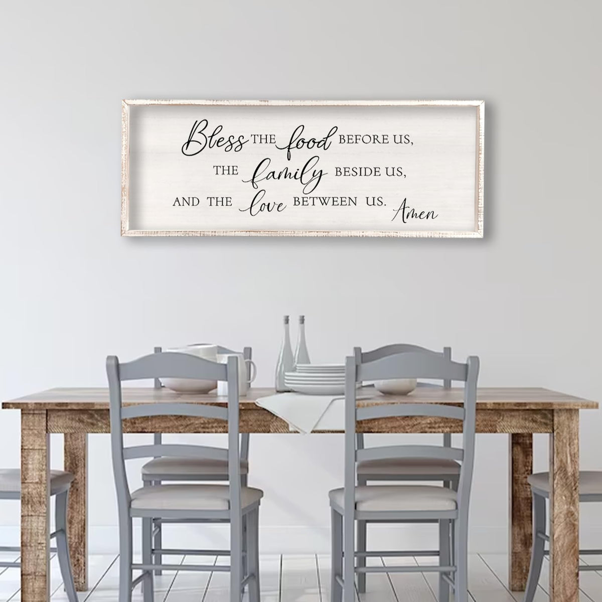comurdyo Bless the Food Before Us Wall Decor Sign 32" X 12", White