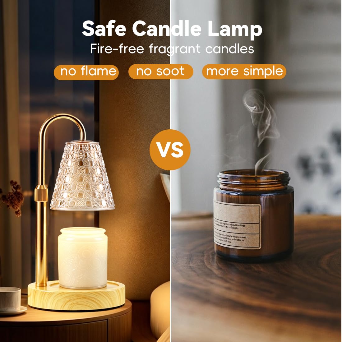HOLA Electric Candle Warmer Lamp Gold, Candle Lamp Warmer with Timer