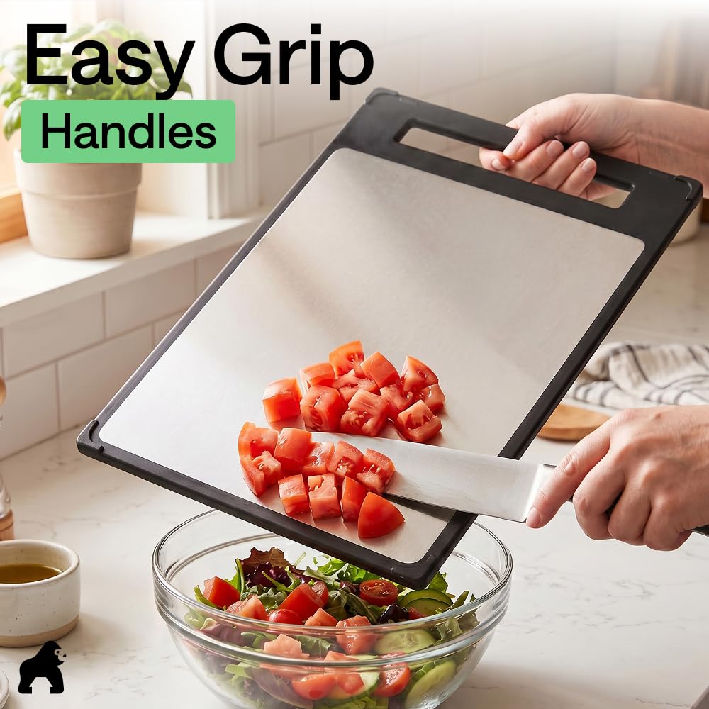 GORILLA GRIP Dual-Sided 304 Stainless Steel Cutting Board, 16x11, Black