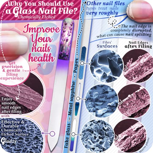 GLADZY Genuine Czech Glass Nail File Set - Callus Remover Foot Rasp, Cuticle Pusher Manicure Stick, Double Sided Etched Different Grit Surface, Professional Nail Care Tool, Made in EU - color: All-in-one Set - Orange Magenta