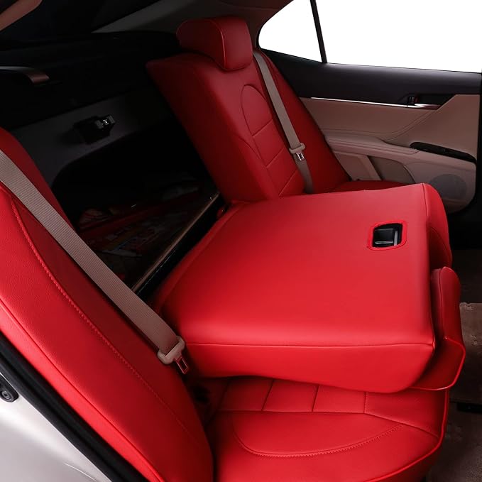 EKR Camry Car Seat Covers for Toyota Camry Hybrid LE,Hybrid SE 2018 2019 2020 2021 2022 2023 2024,Leather Car Seat Cover Full Set for Trucks SUV-Faux Leather(Red)