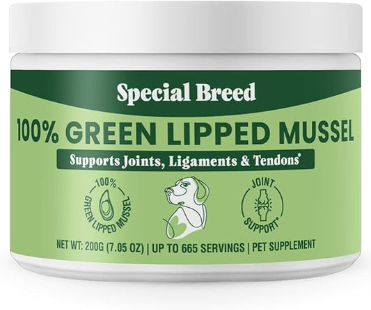 Special Breed Green Lipped Mussel Powder for Dogs & Cats - 100% New Zealand Green Lipped Mussels - Natural Hip & Joint Supplement for Joints, Tendons, Ligaments, Muscles - 200 Grams - 665 Servings