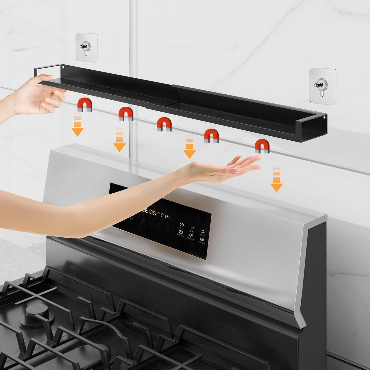 4X Strong Magnetic Stove Top Shelf, Adjustable 15-30 Inches, Matte Black