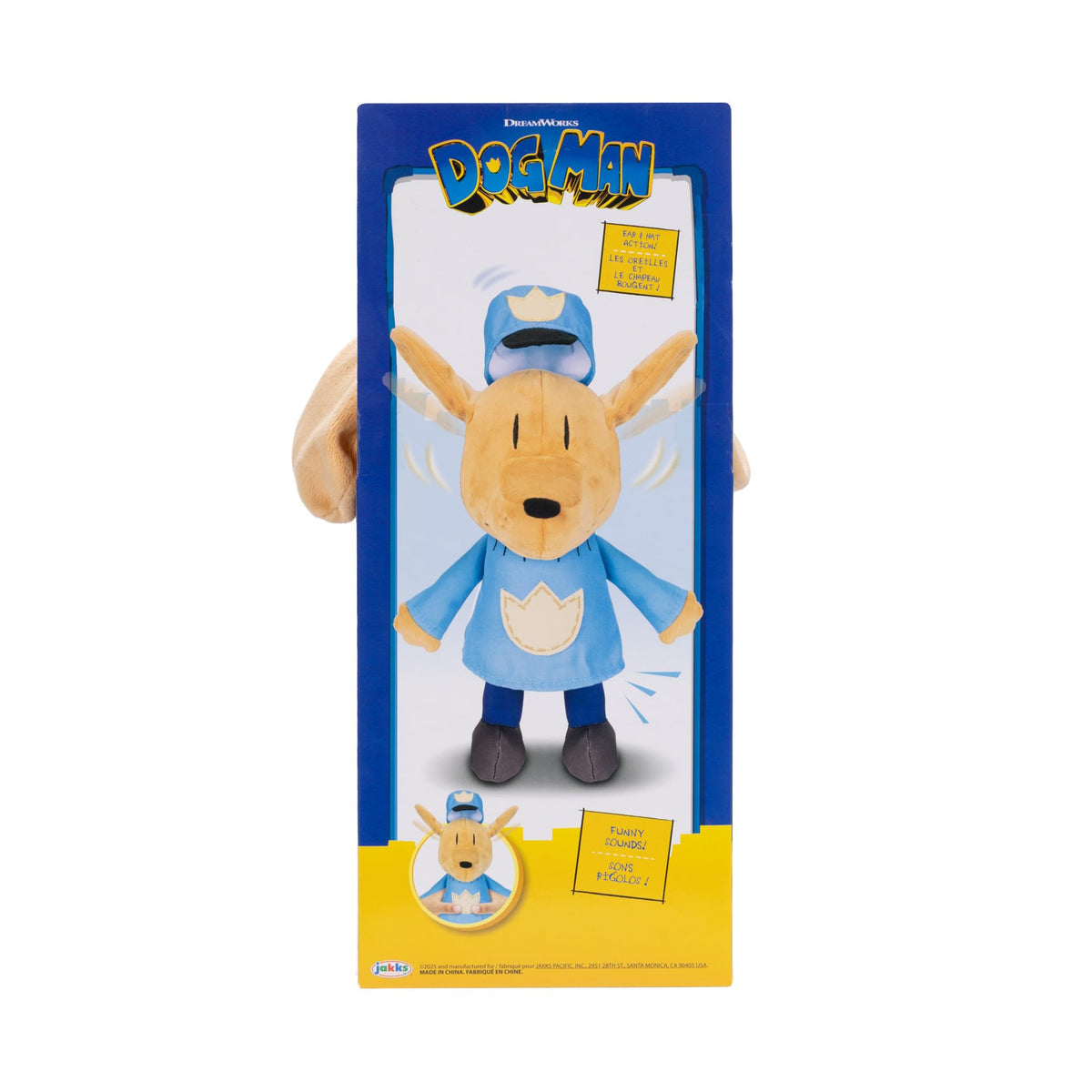 JAKKS Pacific Dog Man Feature Plush, Ears Flip Up and Down, Squeeze for Fun Sound Effect, Toot! Collect All Dogman Plush, Based on The Dog Man Movie