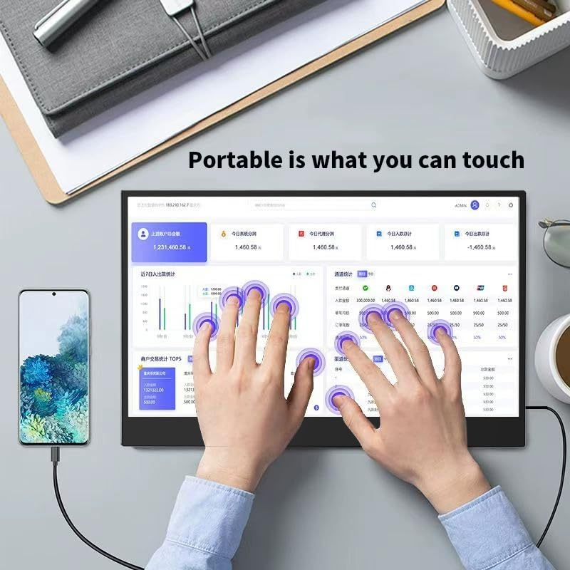 cjc 18.5" FHD Portable Touch Screen Monitor with Kickstand - USB C HDMI External Travel Display for Laptop, Phone, Gaming Console, Second Screen (18.5” 120Hz) - size: 18.5” 120Hz