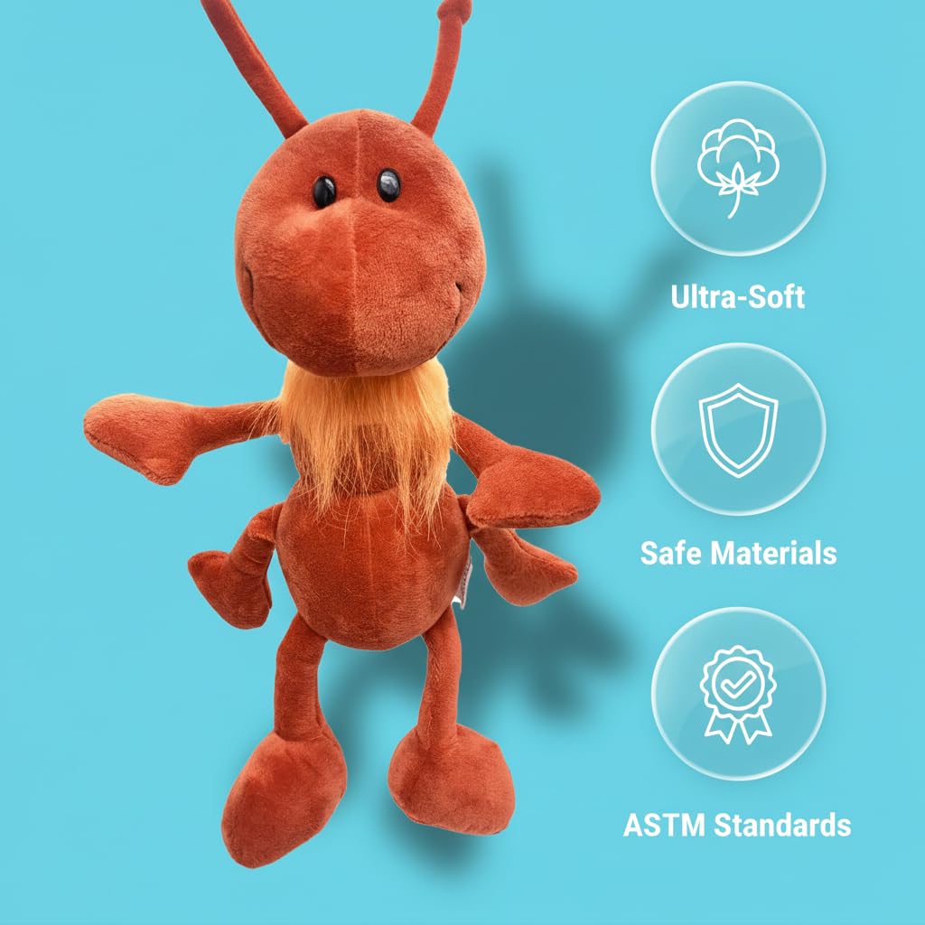 JoyAmigo Ant Plush Stuffed Animal Insect Toy, 8 Inch Soft Red