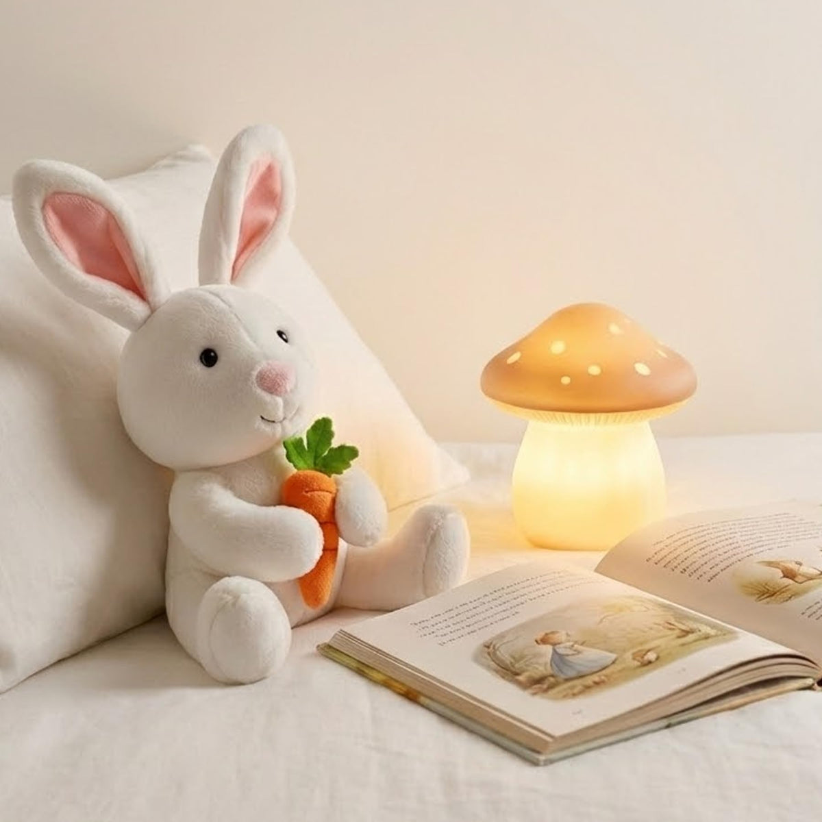 okegztoa Bunny Plushie Holding Carrot Stuffed Animal Soft Toy Foodie Vegetable Theme Easter Basket Stuffers Gifts for Baby Boy Kids Children Nursery Room Decor Holiday Spring Surprise 10.6 Inch 5.1 oz