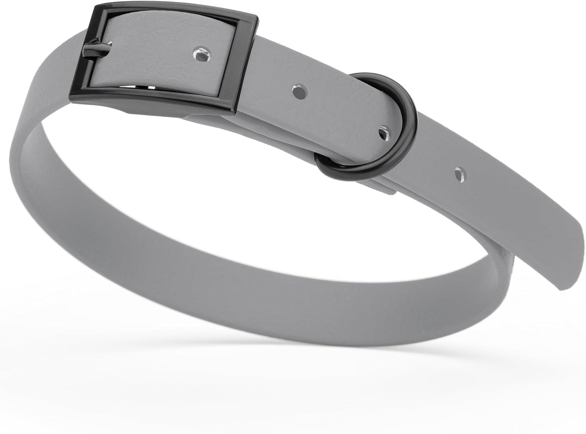 Dogline Biothane Waterproof Dog Collar Strong Coated Nylon Webbing with Black Hardware Odor- Proof for Easy Care Easy to Clean High Performance Fits Small Medium or Large Dogs, Battleship Gray