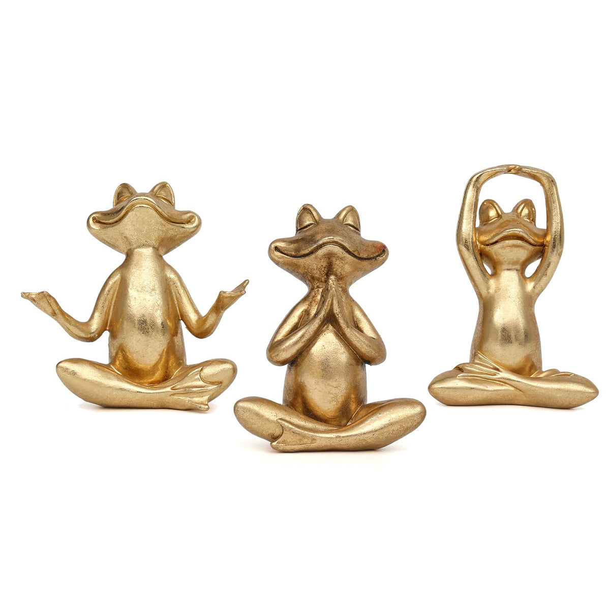 Suoedd Gold Frog Yoga Figurines 3 Pcs,Modern Decor for Shelf,Desk,Office