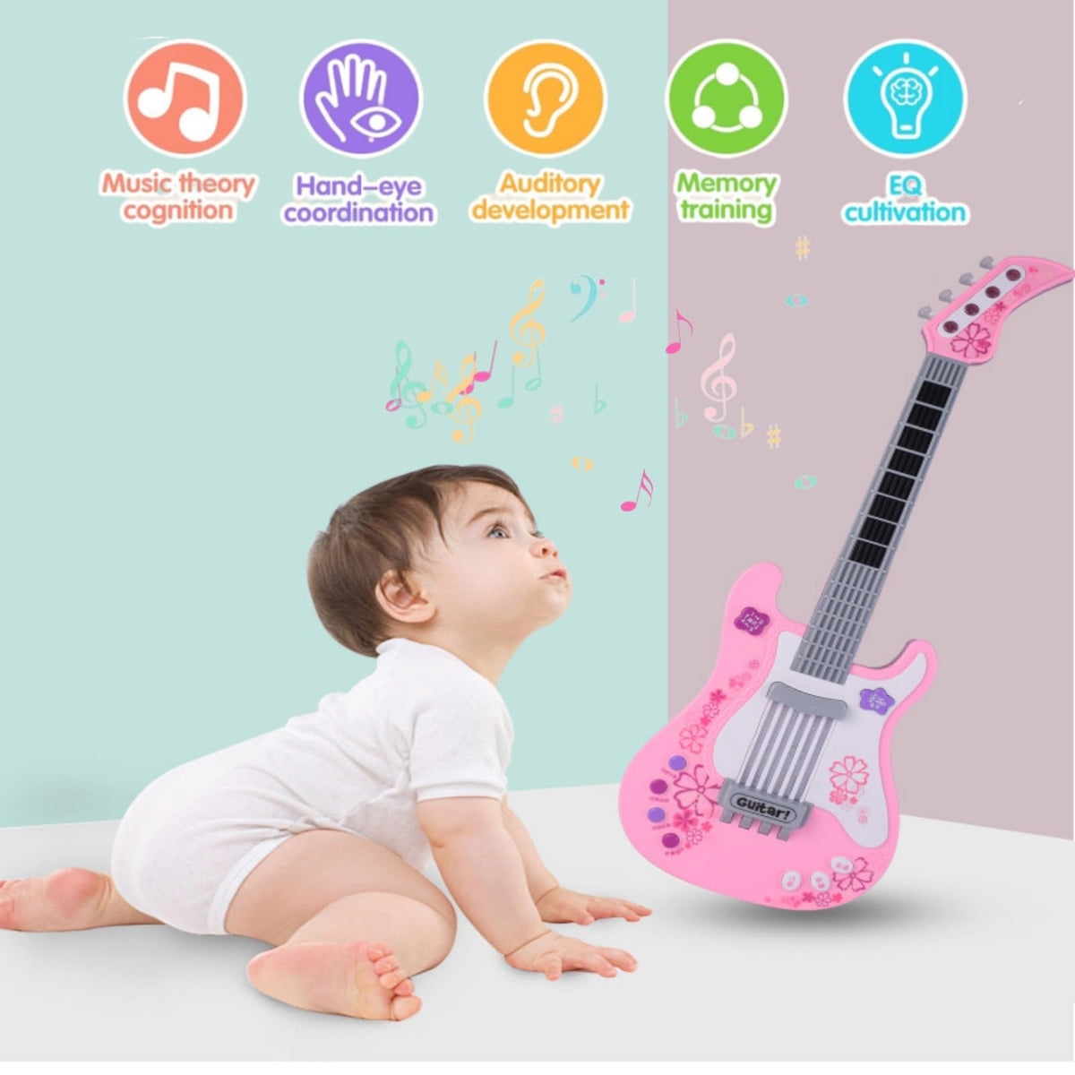 Electric Guitar with Strap Portable for Beginners (Pink)