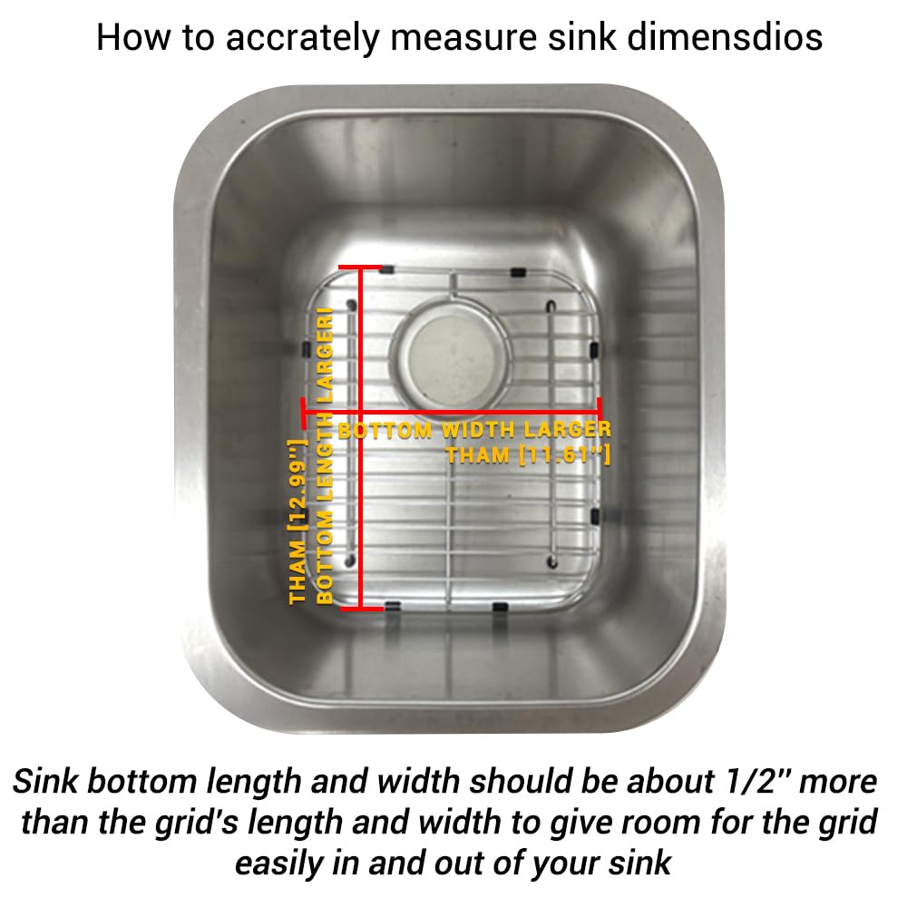 YORZSDI Kitchen Sink Grid 11-3/4" x 12-1/4"- Heavy Duty Kitchen Sink Protector with Built-in Strainer & Rear Drain, Non-Slip Rubber Feet & Scratch Resistant Bottom Guard