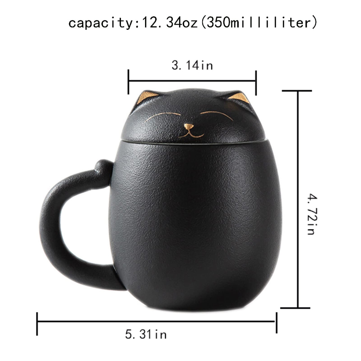 Cat Ceramic Tea Mug with Infuser & Lid Leaf Tea Cup for Home Office(Black)