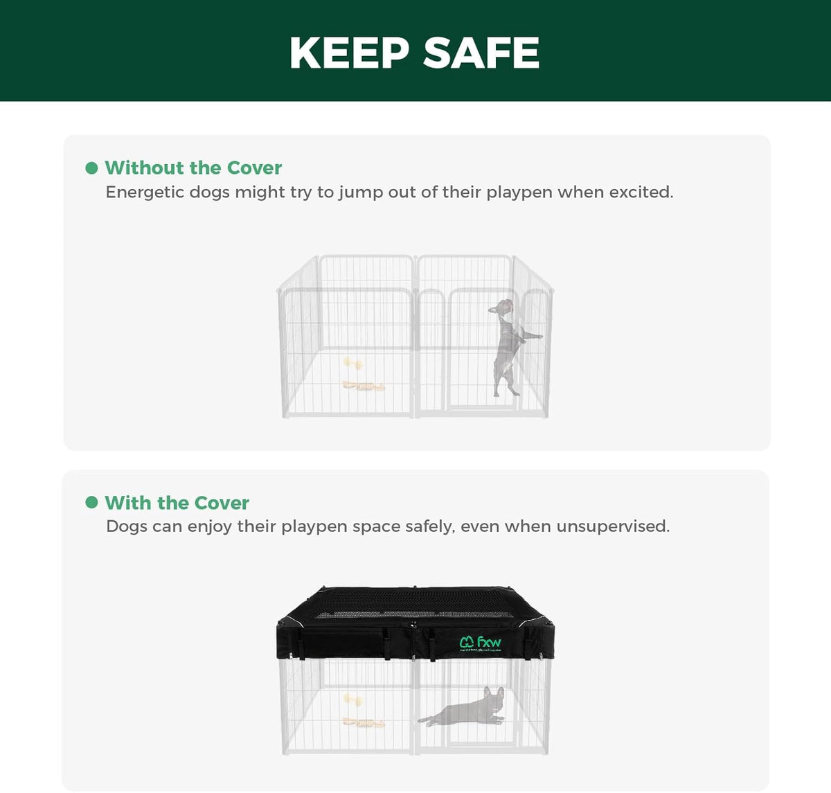 FXW Homeplus Unleashed Indoor Dog Playpen - Stress-Free and Safe Play, Heavy Duty 24 Inch 8 Wire Panels with Playpen Cover for Puppy and Small Dogs, Black│Patented