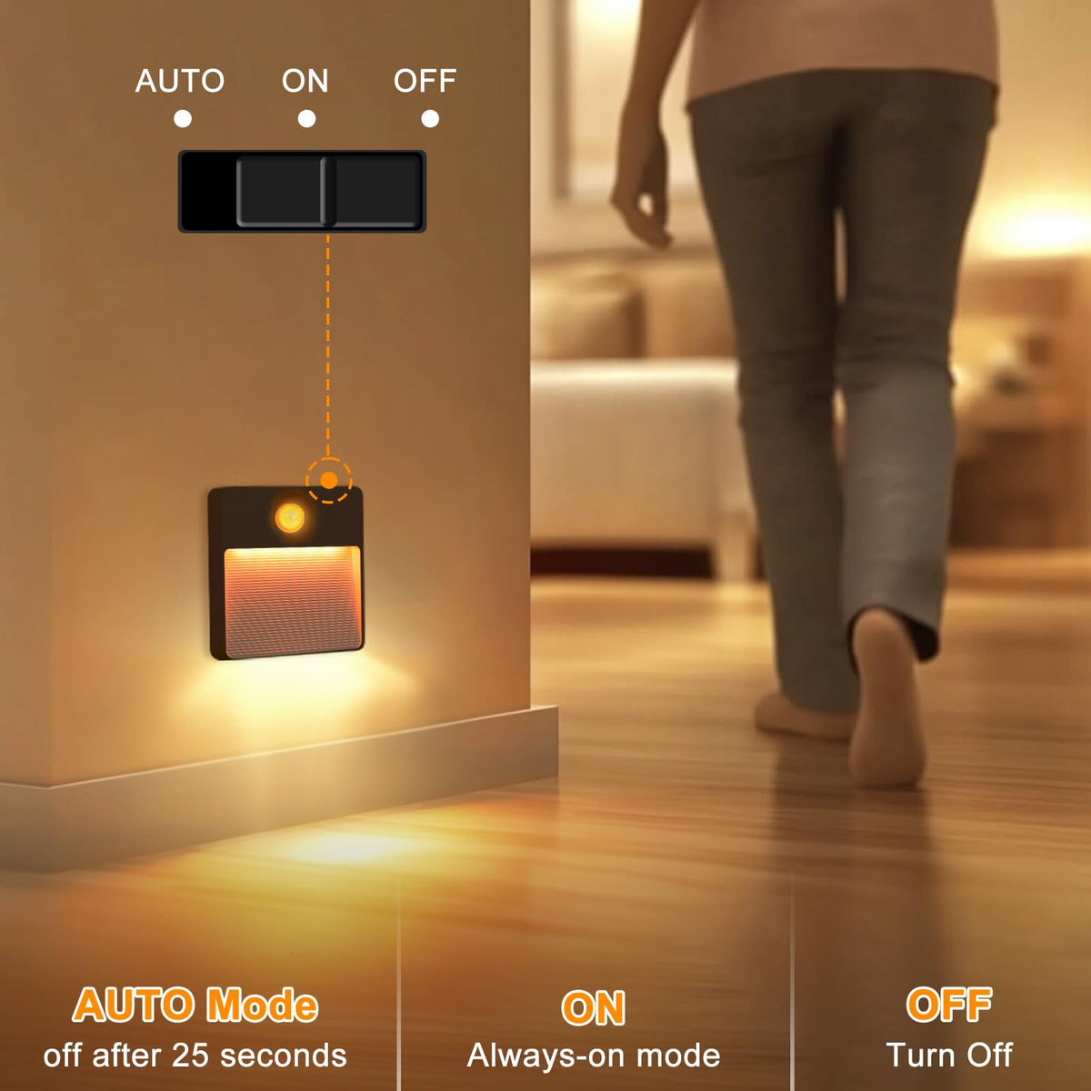 Guankai 3 Pack Motion Sensor Stair Light for Indoor, Rechargeable Battery Operated Night Lights, RGBW Stick On Closet Lamp, Motion Activated Magnetic Lighting Lamps for Step, Cabinet,Hallway,Bathroom