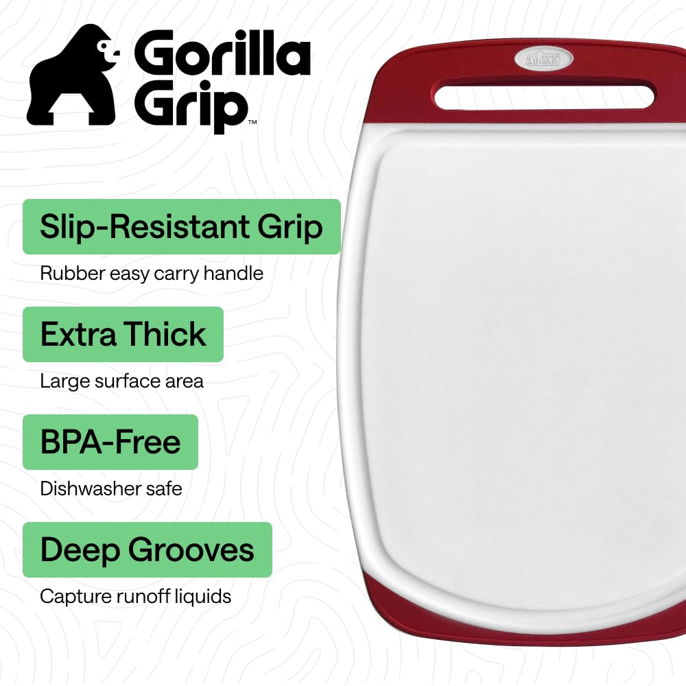 GORILLA GRIP BPA-Free Reversible Kitchen Cutting Board, Set of 3, Red
