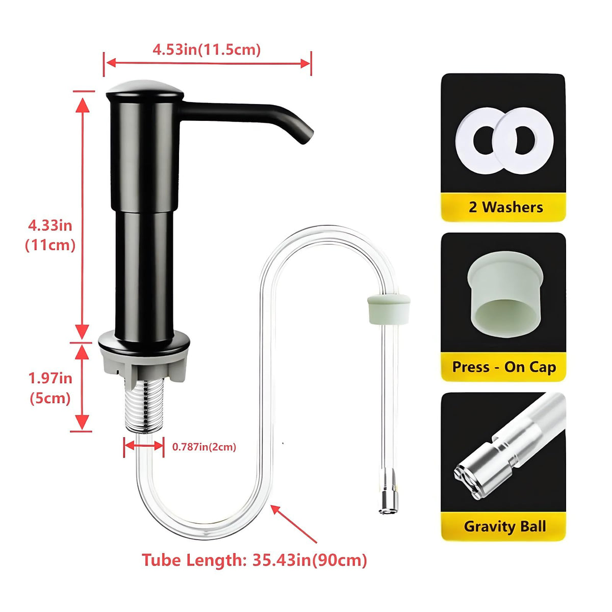 Soap Dispenser for Kitchen Sink,Dish Soap Dispenser,Kitchen Sink Soap Dispenser Pump with 35'' Extension Tube Kit(Black)