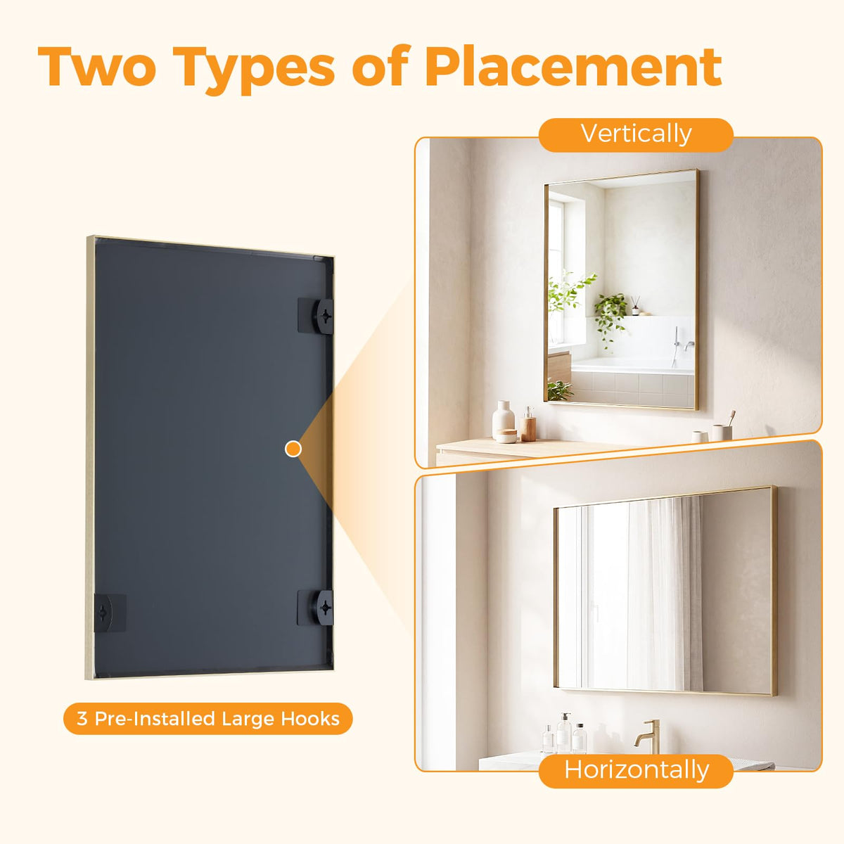 NEWBULIG 24"x36" Wall Mirror, Bathroom Mirrors for Over Sink, Gold