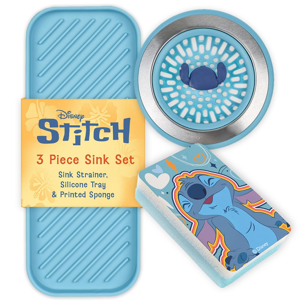 Disney Stitch Sink Drain Strainer, Dish Sponge & Silicone Sink Tray Set