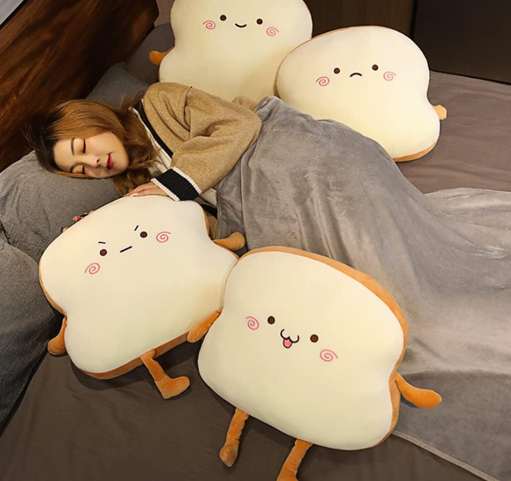 JOSON Toast Bread Pillow Dual-use Three-in-one Pillow Blanket Toast Sofa Cushion Home Decoration (Happy)