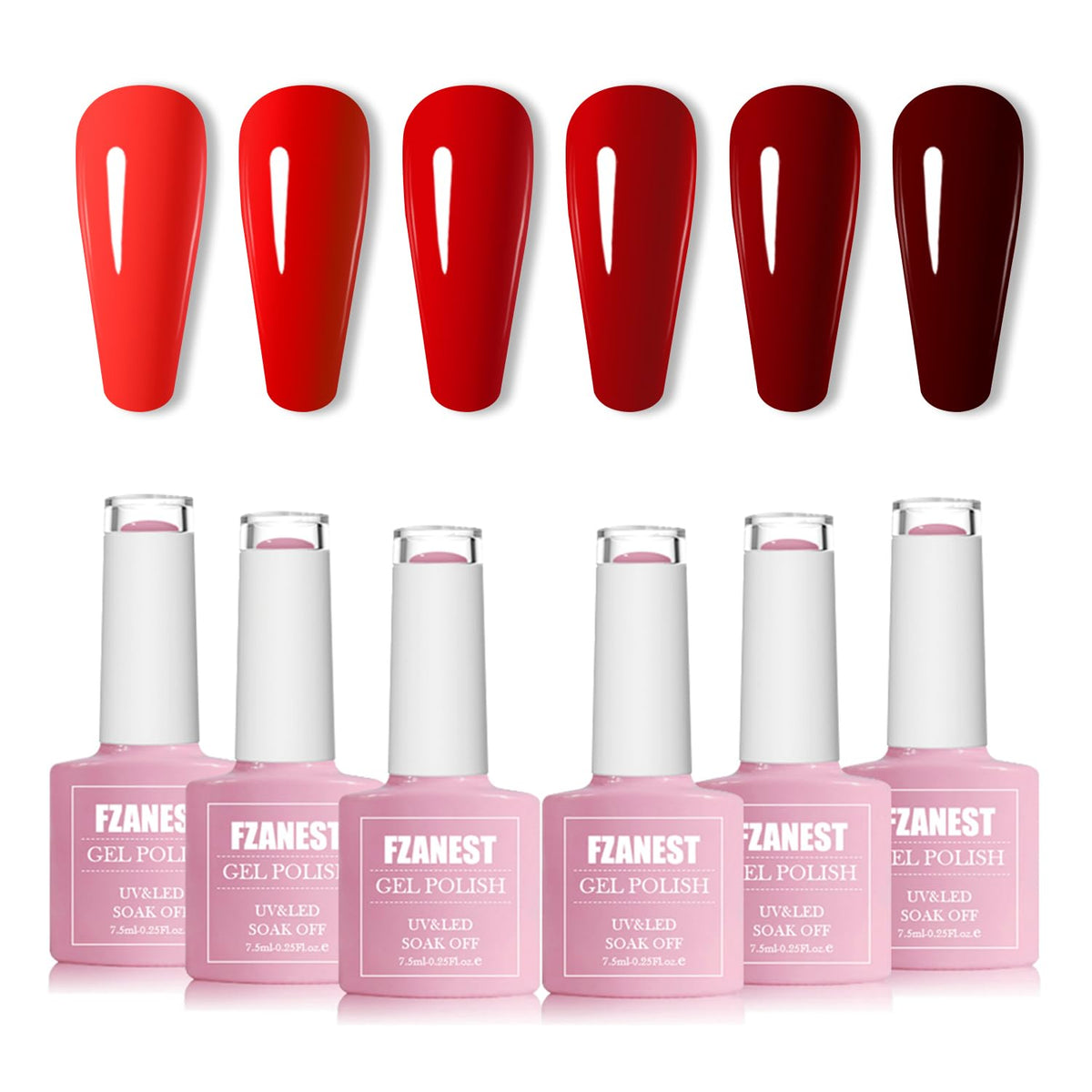 Fzanest Red Gel Nail Polish Set,6Pcs Bright Ruby Cherry Red Fall Winter Gel Polish Kit Soak Off Nail Polish Home Diy Manicure Na