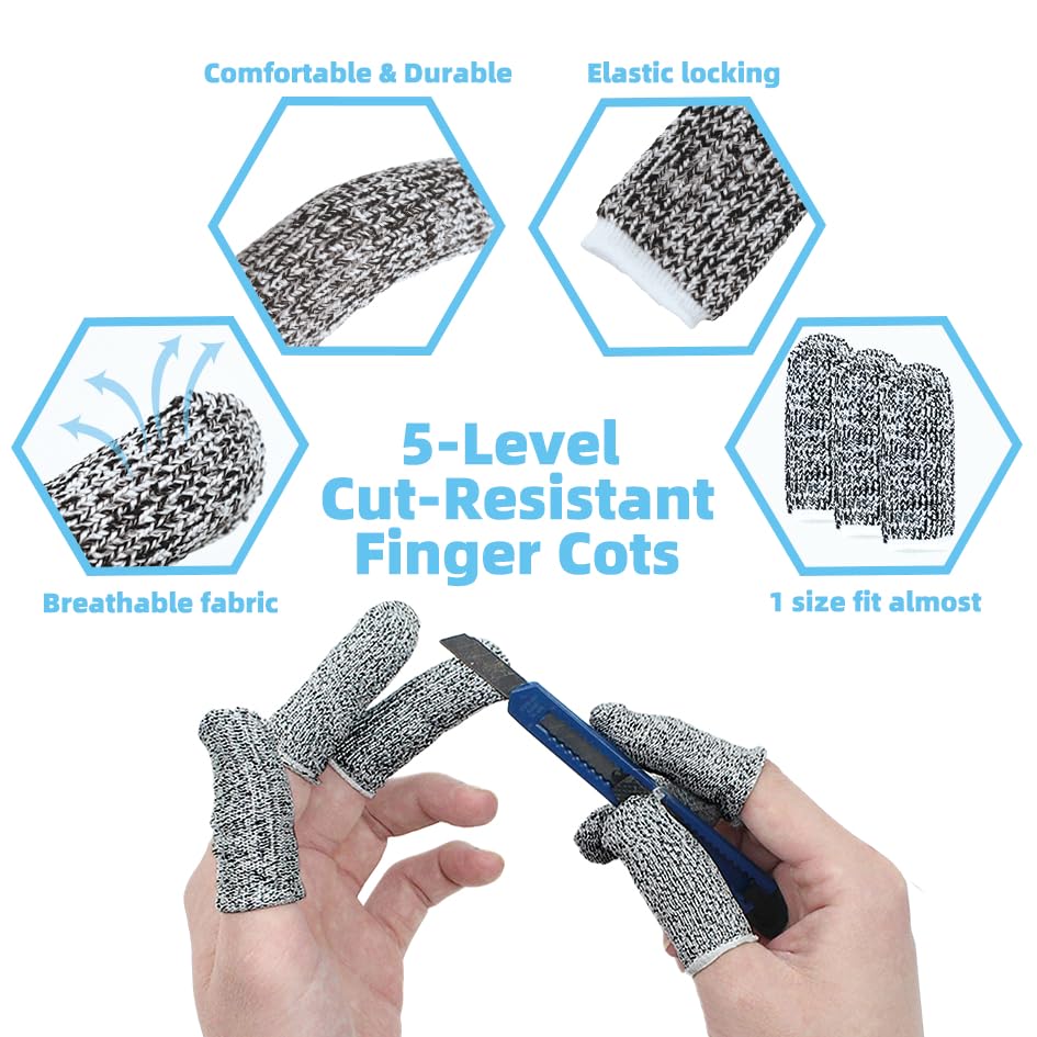 40 pcs Anti-Cut Fingertips Finger Cots Cut Resistant Protector Guards, Non-Slip Cut-Resistant Thumb Finger Protection Cots for Cutting Sewing Kitchen Working Sculpturing Gardening, 1 Size Fit All - size: 40 Pack