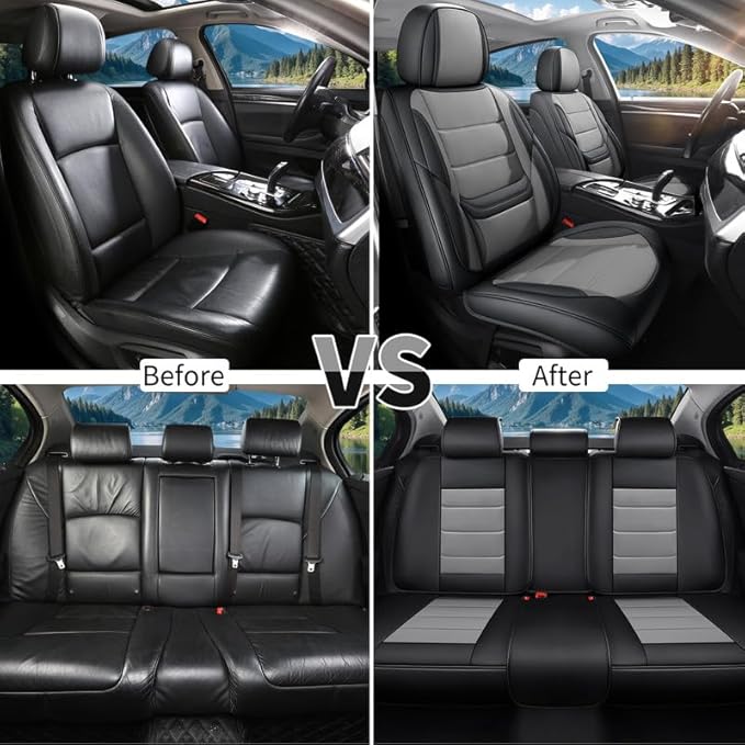 Car Seat Covers Custom Fit for Chevrolet/Chevy Colorado 2015-2026 , Premium Faux Leather Waterproof Car Seat Protectors with Lumbar Support, Breathable Anti-Slip Easy to install(Black&Gray,Full set)
