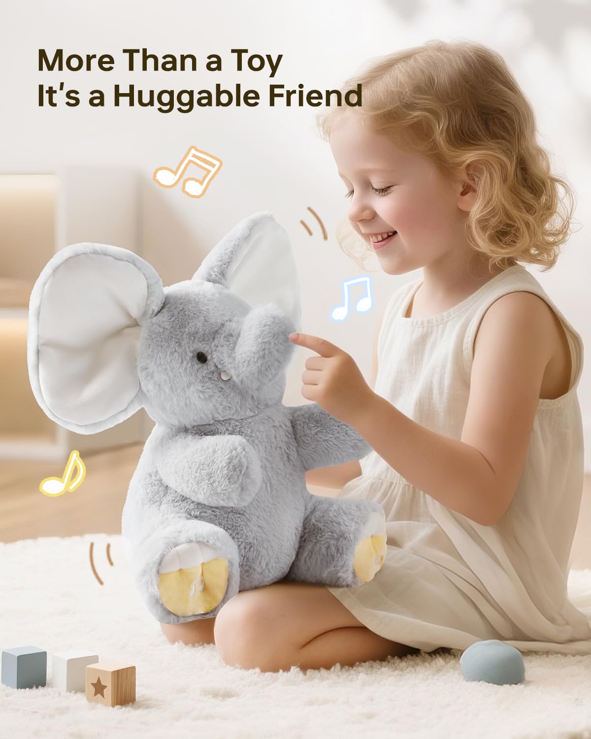 Peek A Boo Elephant Toy, Interactive Singing Plush Elephant, Moving Ears