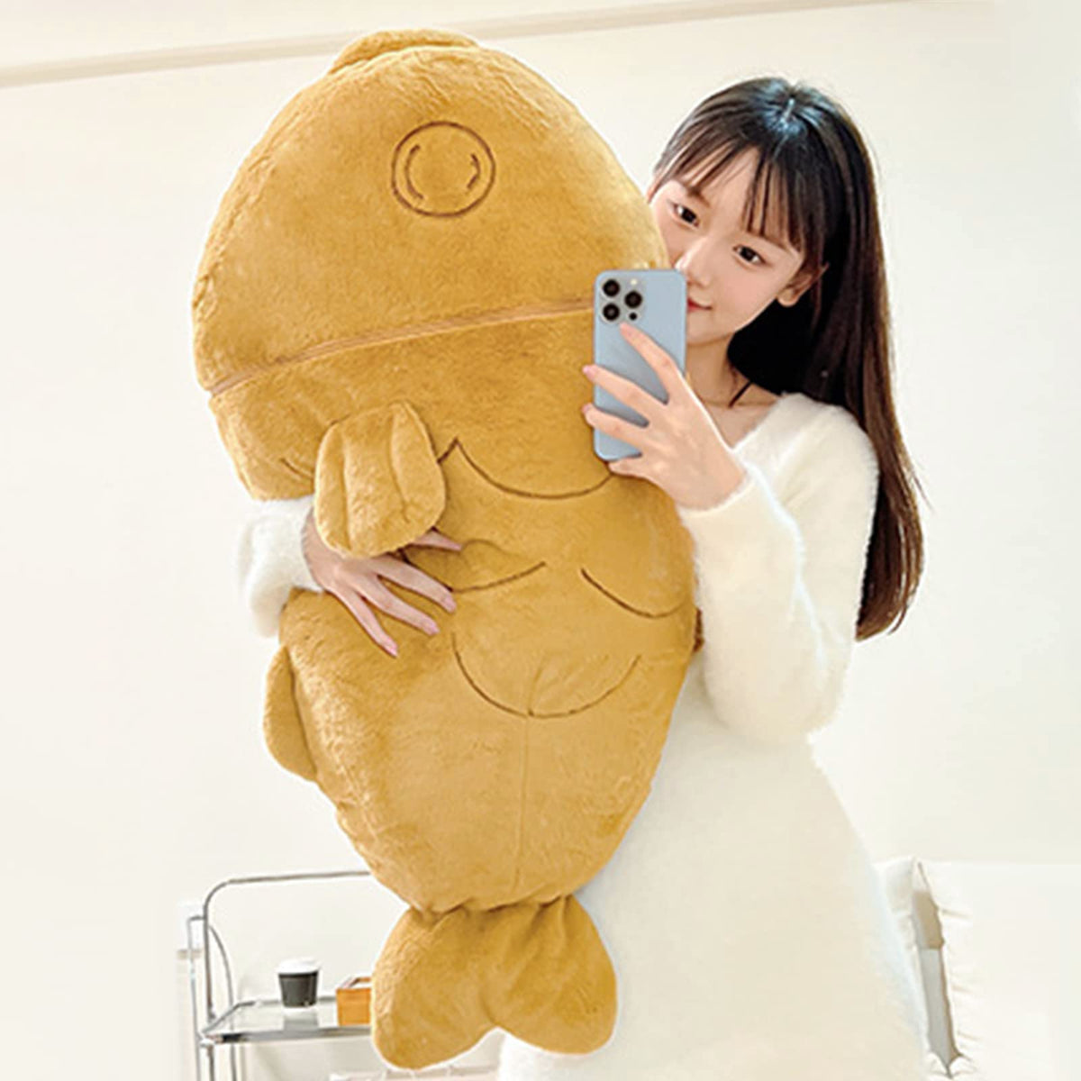 Ditucu 23.6 inch Taiyaki Cat Plush Pillow Cute Kitten Inside Fish 2 in 1 Soft Stuffed Animal Plushies Toys with Outfit Sleeping Doll Gifts for Girls Boys