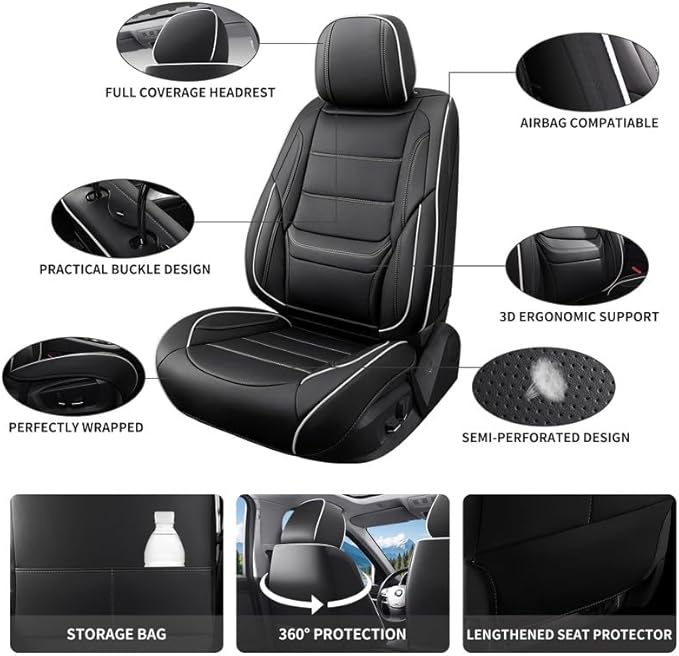 Car Seat Covers Custom Fit for Chevrolet/Chevy Cobalt 2004-2010 , Premium Faux Leather Waterproof Car Seat Protectors with Lumbar Support, Breathable Anti-Slip Easy to install(Black&White,Full set)