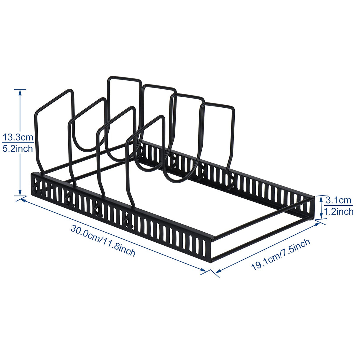 Toplife Pot Lids Organizer Rack for Cabinet and Countertop, 7+ Pan Lids and Bakeware Organizer Rack Holder with 7 Adjustable Compartments - Black