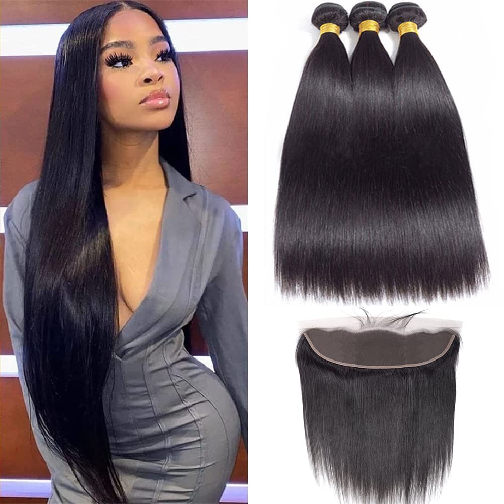 Royal Impression 12A Straight Bundles Human Hair With Frontal (20 22 24+18'') 100% Unprocessed Brazilian Virgin Straight Human H