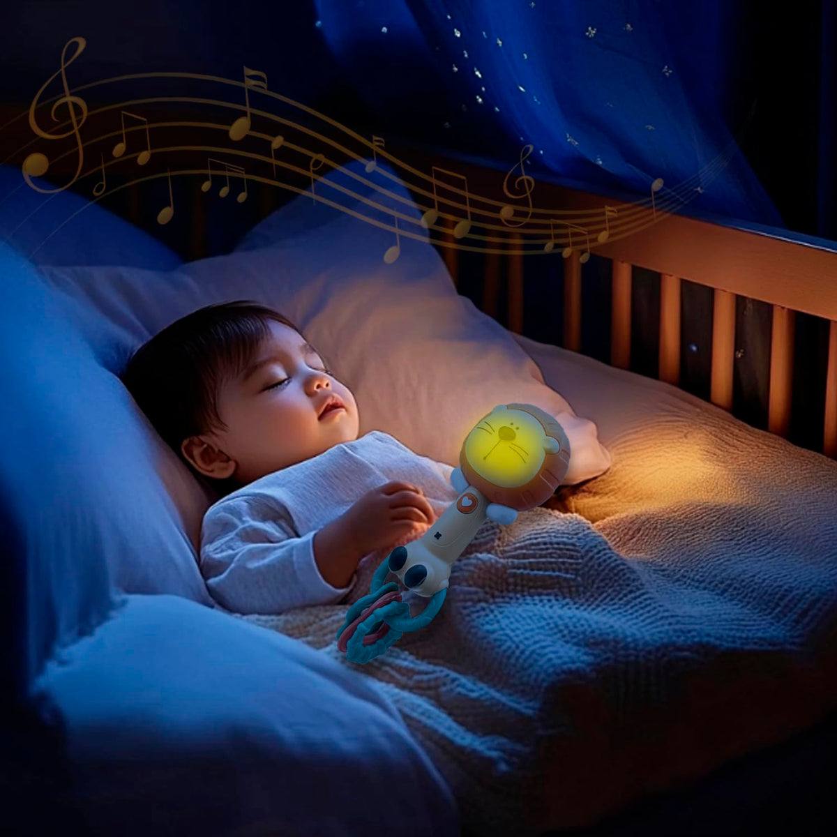 Cute Lion Baby Musical Rattle Toy 6-12-18 Months, Light-Up Teether & Sensory Chew Rubber 1st Birthday Gift for 1+ Year Old Boys Girls (Lion)