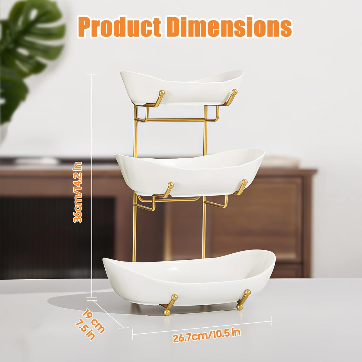 HOMKULA 3 Tier Fruit Basket, Ceramic Fruit Bowl for Kitchen Counter 6
