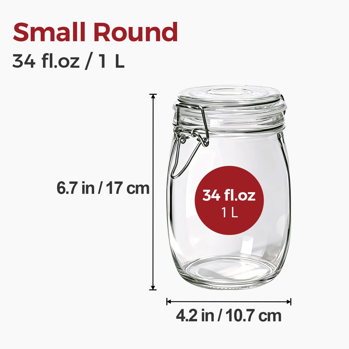 KTMAMA Glass Jars with Airtight Lids 34 oz 6 Pack Food Storage Pantry Round