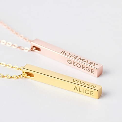 Personalized Mother Necklace, 4 Side Bar Necklace, Kids Names Necklace
