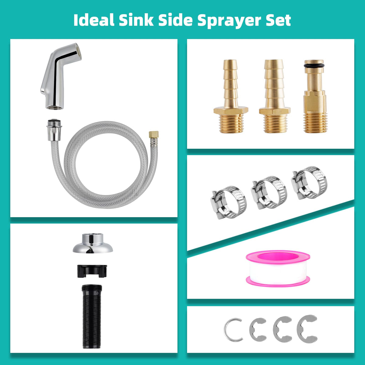 Universal Fit Kitchen Faucet Sprayer Attachment/Hose/Holder, Silver Chrome