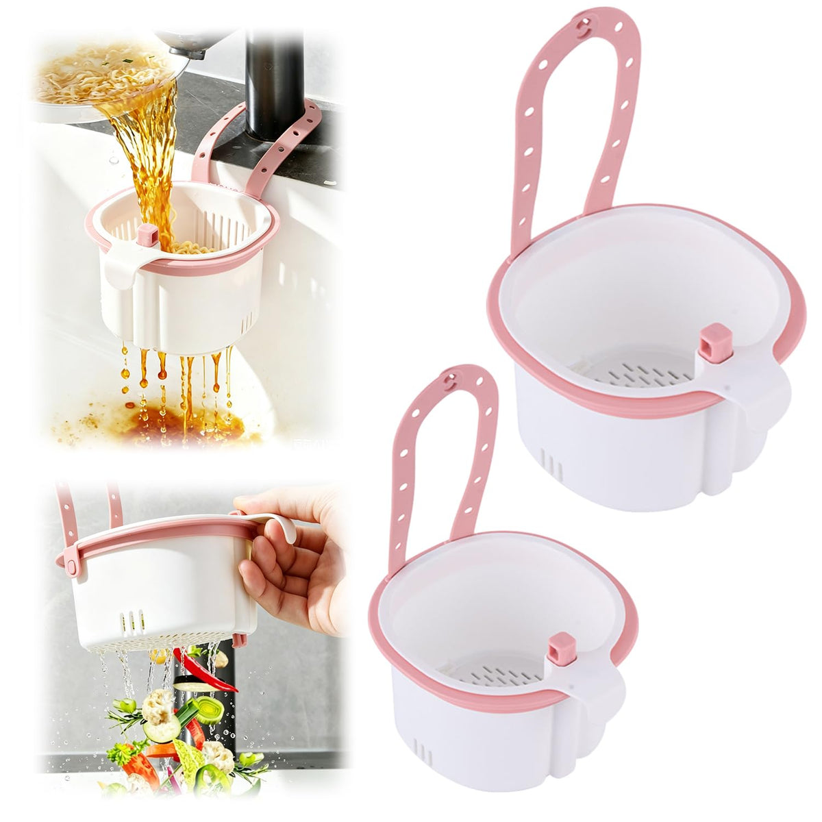 2026 New Cactus Kitchen Sink Strainer Basket, Sink Drain Strainer Self-Cleaning Faucet Hanging Filter Basket, Presses to Release Waste Baskets Cactus Strainers for Residues Separation (2PCS-P)