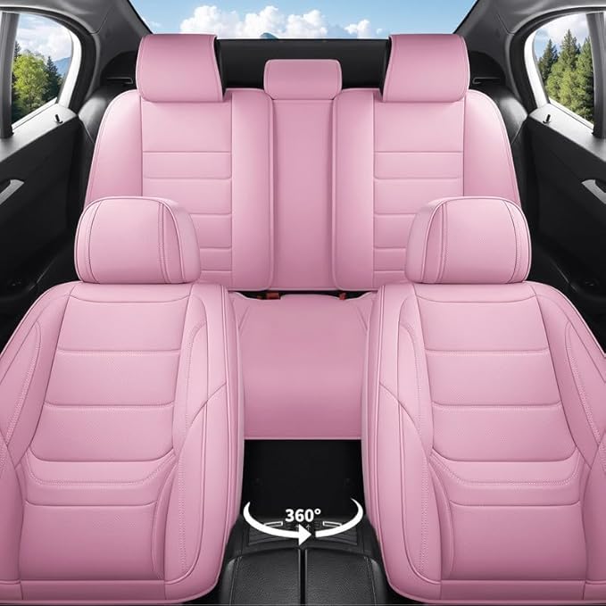 Car Seat Covers Custom Fit for Chevrolet/Chevy Cobalt 2004-2010, Premium Faux Leather Waterproof Car Seat Protectors with Lumbar Support, Breathable Anti-Slip Easy to Install(Pink,Full Set)