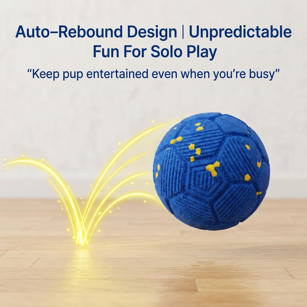 SOVELIVEE Interactive Dog Ball, Self-Rebounding Indoor Dog Toy for Small and Medium Dogs, Soft Textured Pet Play Ball for Home Engagement, Lightweight Dog Ball, Blue