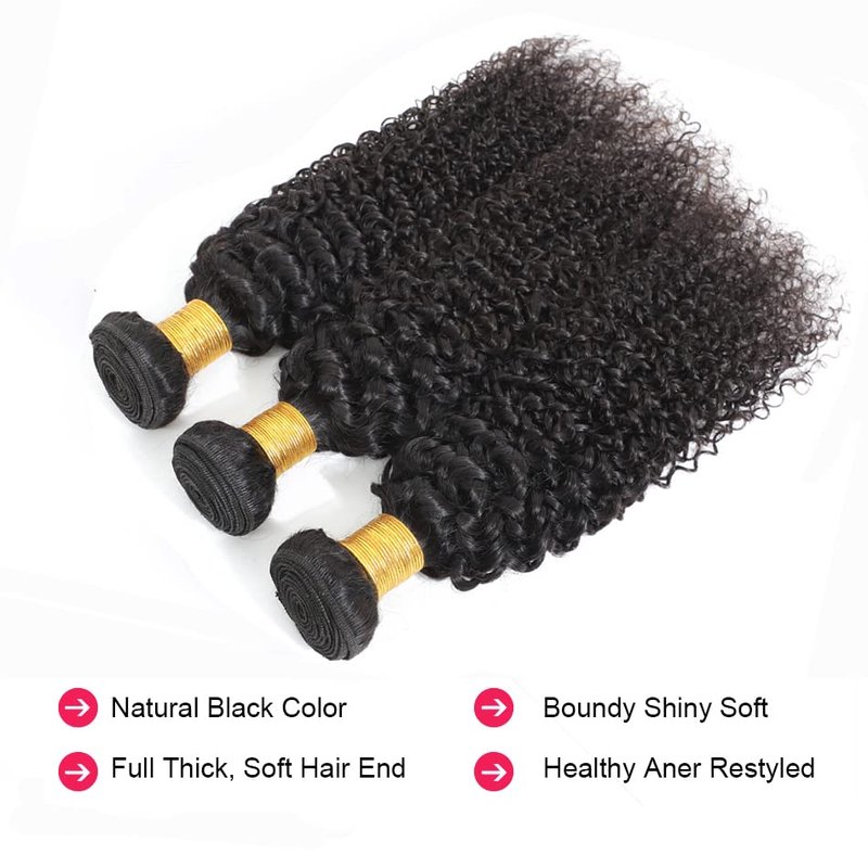 Kinky Curly Bundles Human Hair Bundles Brazilian Curly Hair Bundles 12A Virgin Curly Human Hair Bundles Curly Weave Hair Bundles Natural Black (18 20 22) … …