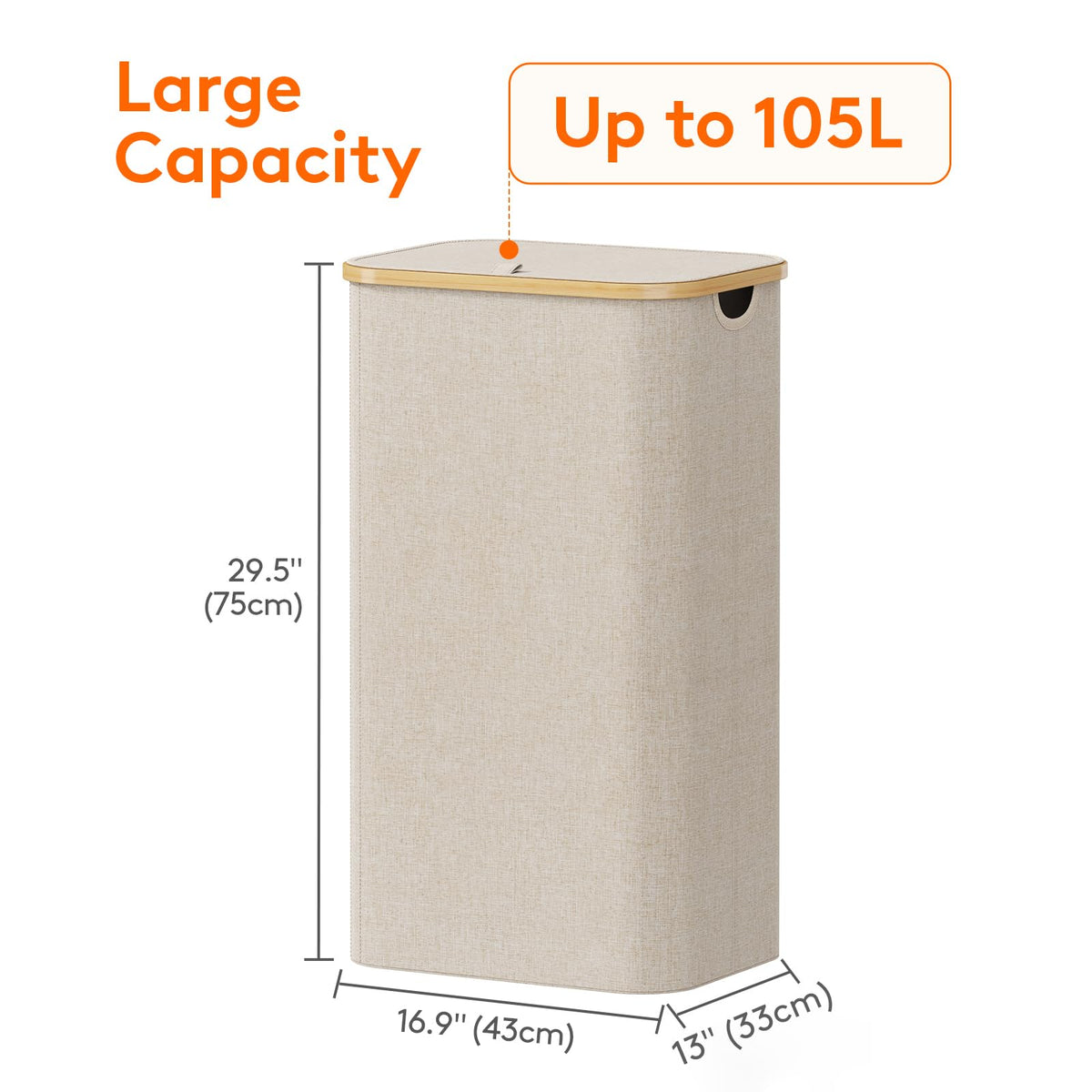 Lifewit 105L Large Laundry Basket with Lid, Removable Bags, Beige